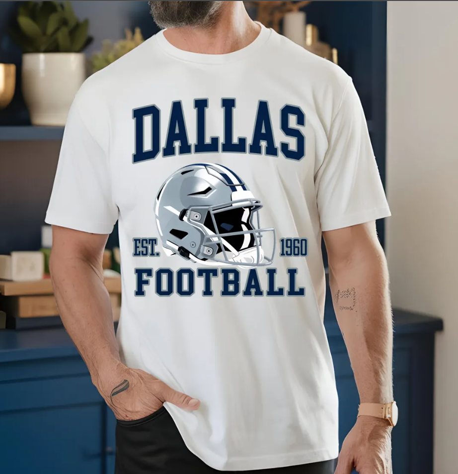 Dallas Football T-Shirt, Dallas Cowboys, Cowboys Fan Apparel, Football Helmet Tee, Sports Fan Gift
