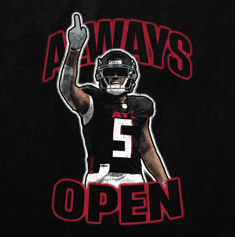 Drake London Always Open Oversized Bootleg Falcons Tee, Atlanta Throwback Vintage wide receiver shirt, trendy birthday present gift!