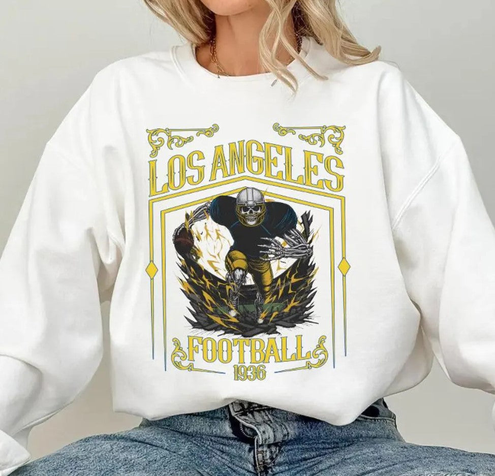 Los Angeles Football Skull Vintage Sweatshirt,Los Angeles Fan Gifts,Football Game Day t-shirt,Los Angeles Football Crewneck,Football T-Shirt