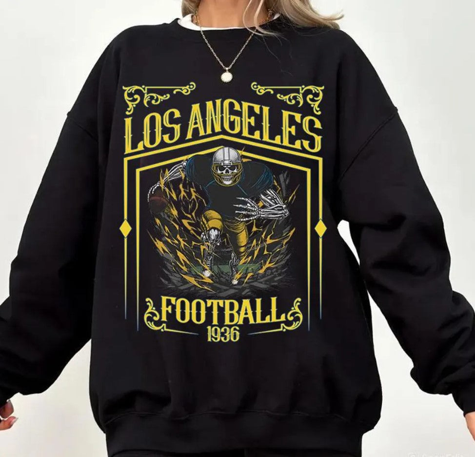 Los Angeles Football Skull Vintage Sweatshirt,Los Angeles Fan Gifts,Football Game Day t-shirt,Los Angeles Football Crewneck,Football T-Shirt