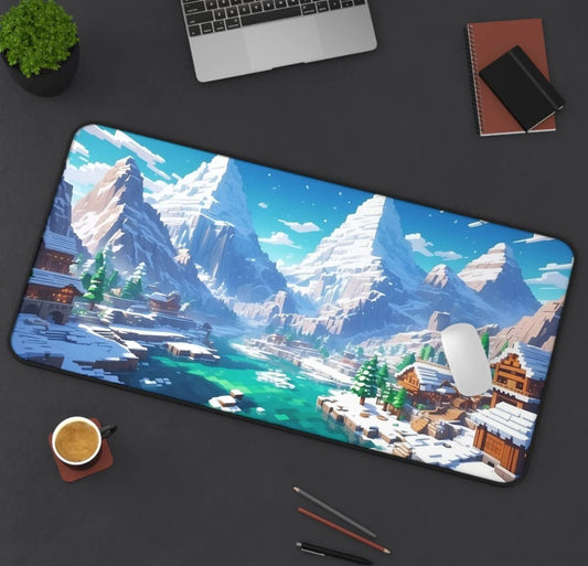 Minecraft Snowy Mountain Village Gaming Desk Mat Aesthetic Gaming Art Gaming Computer Peripheral Aesthetic Design RGB Computer Environment, Choose Size