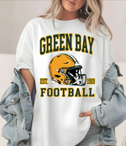 Green Bay Football T-Shirt,Est 1919, Packers Helmet Apparel, Vintage Style Fan Gear, Sports Lover Gift
