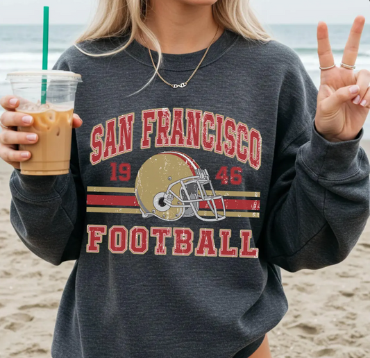 Vintage 90s Style San Francisco Football Sweatshirt, Sun Day Football, Graphic Tee Gift For Football Fan Sport, Sunday Football Crewneck