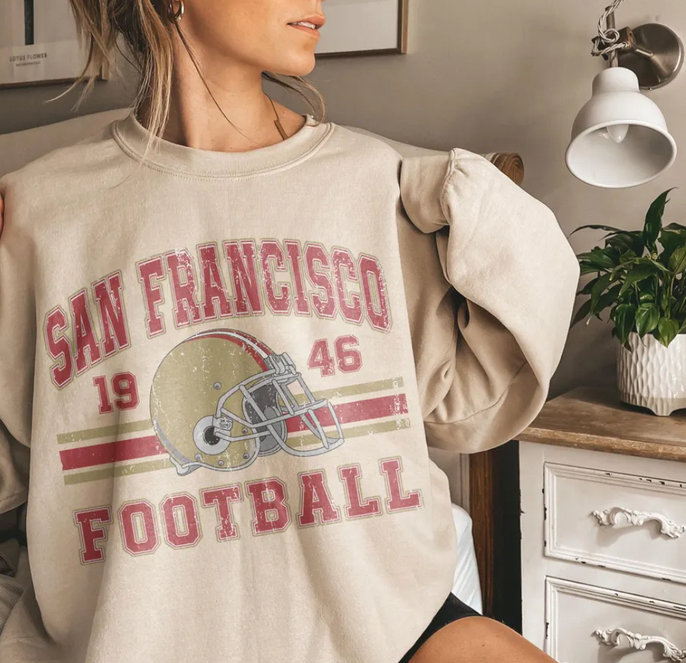 Vintage 90s Style San Francisco Football Sweatshirt, Sun Day Football, Graphic Tee Gift For Football Fan Sport, Sunday Football Crewneck