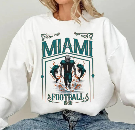 Miami Football Skull Vintage Sweatshirt,Miami Fan Gifts,Football Game Day Sweatshirt ,Miami Football Crewneck,Miami Football T-Shirt