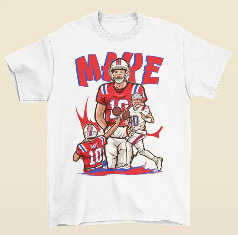 Drake Maye Cartoon Style New England Football T-Shirt
