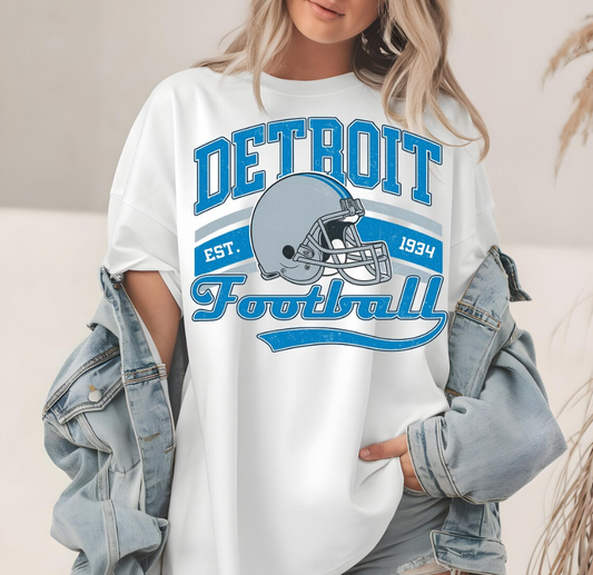Detroit Football T-Shirt, Football Helmet, Distressed Graphic, Team Spirit, Fan Apparel