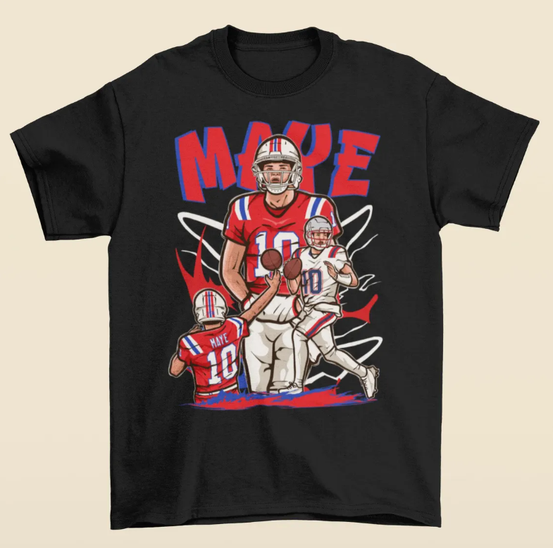 Drake Maye Cartoon Style New England Football T-Shirt