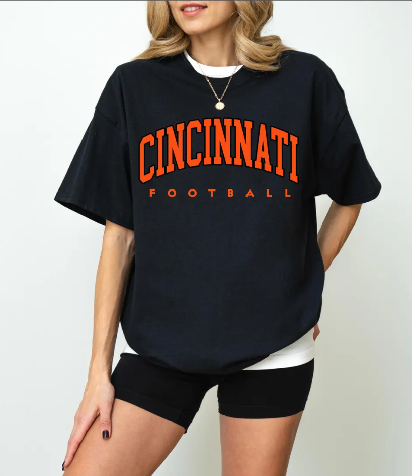 Cincinnati Football T-Shirt, Cincinnati Sweatshirt, Game Day Apparel, Fan Gear, Gift for Football Lover, College Sports
