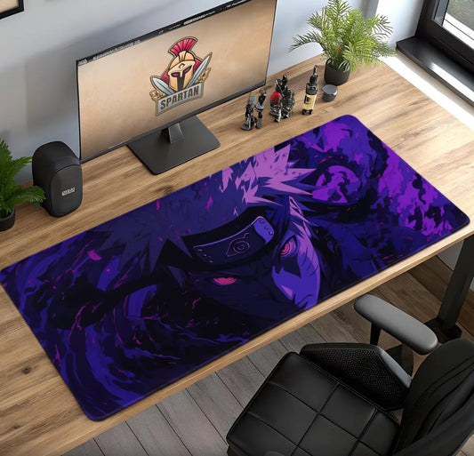 Naruto Desk Mat – Dark Purple Aura with Rinnegan Eyes, Anime Mouse Pad for Gamers, Shinobi Decor, Ninja Gift, Desk Setup, Choose Size