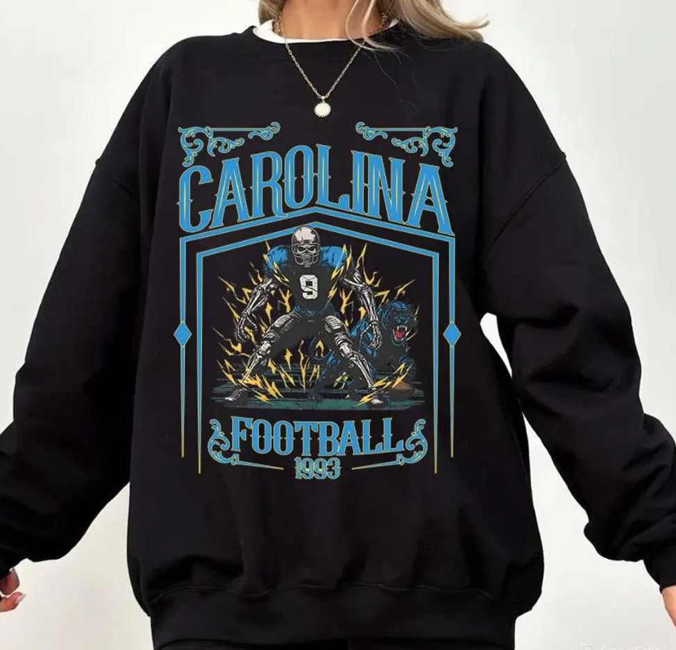Carolina Football Skull Vintage Sweatshirt,Carolina Fan Gifts,Football Game Day Sweatshirt,Carolina Football Crewneck, Football T-Shirt