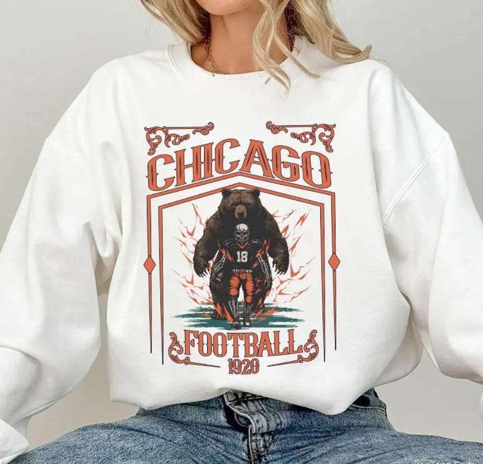 Chicago Football Skull Vintage Sweatshirt,Chicago Fan Gifts,Football Game Day Sweatshirt,Chicago Football Crewneck,Football T-Shirt