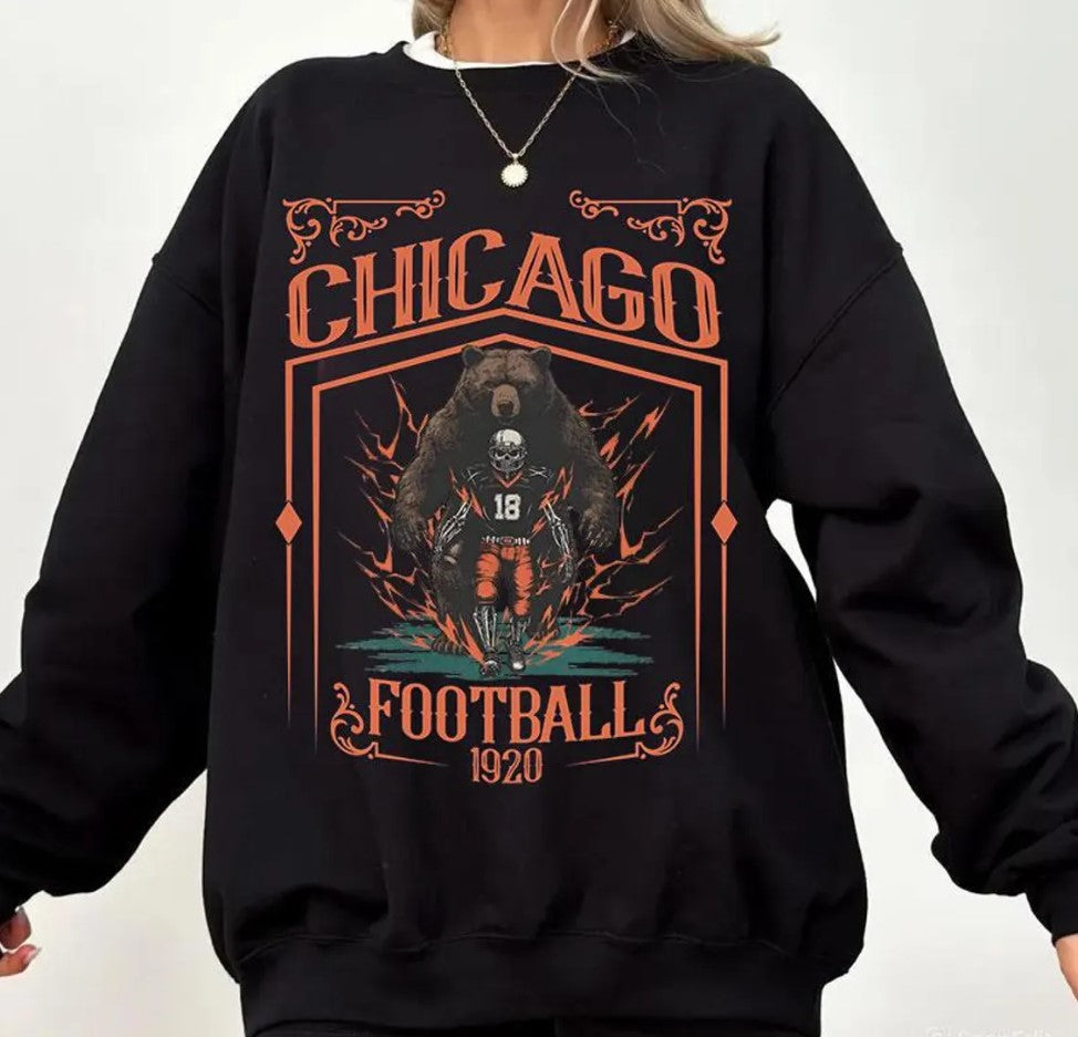 Chicago Football Skull Vintage Sweatshirt,Chicago Fan Gifts,Football Game Day Sweatshirt,Chicago Football Crewneck,Football T-Shirt