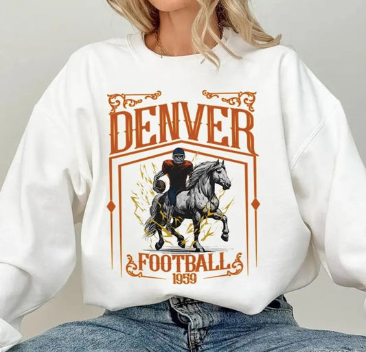 Denver Football Skull Vintage Sweatshirt,Denver Fan Gifts,Football Game Day Sweatshirt,Denver Football Crewneck,Football T-Shirt