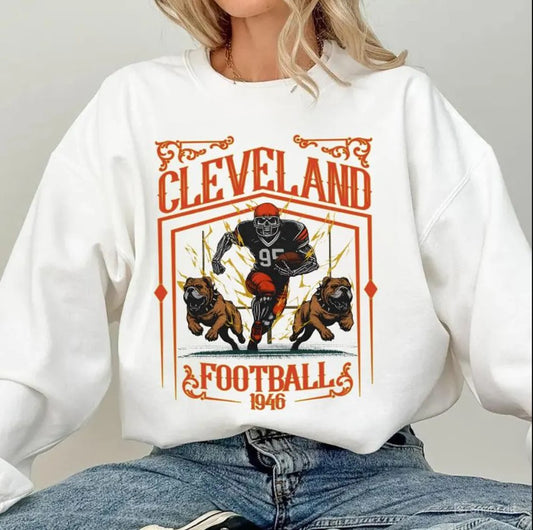 Cleveland Football Skull Vintage Sweatshirt,Cleveland Fan Gifts,Football Game Day Sweatshirt,Cleveland Football Crewneck,Football T-Shirt