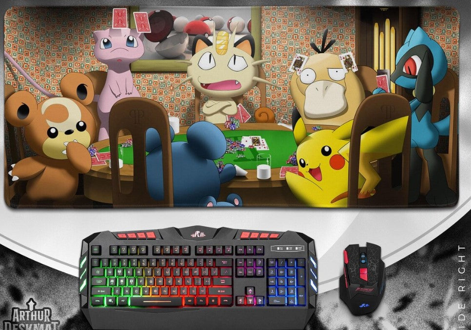 Pokemon Poker Mouse Pad, Pikachu Meowth Psyduck Desk Mat, Funny Anime Gaming Pad, Pokemon Fan Gift Decor, Choose Size (Copy)
