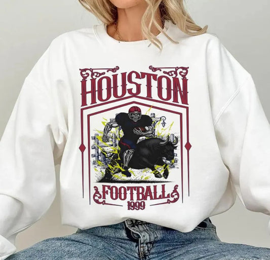 Houston Football Skull Vintage Sweatshirt,Houston Fan Gifts,Football Game Day Sweatshirt,Houston Football Crewneck,Football T-Shirt