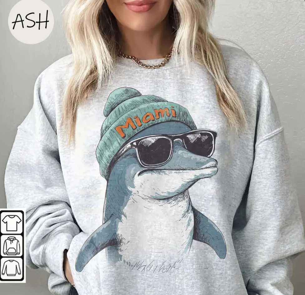 Vintage 90s Retro Style Miami Football Dolphin Sweatshirt, Retro Miami Football Sweatshirt, Miami Dolphin Football Tee, Football Fan Gift