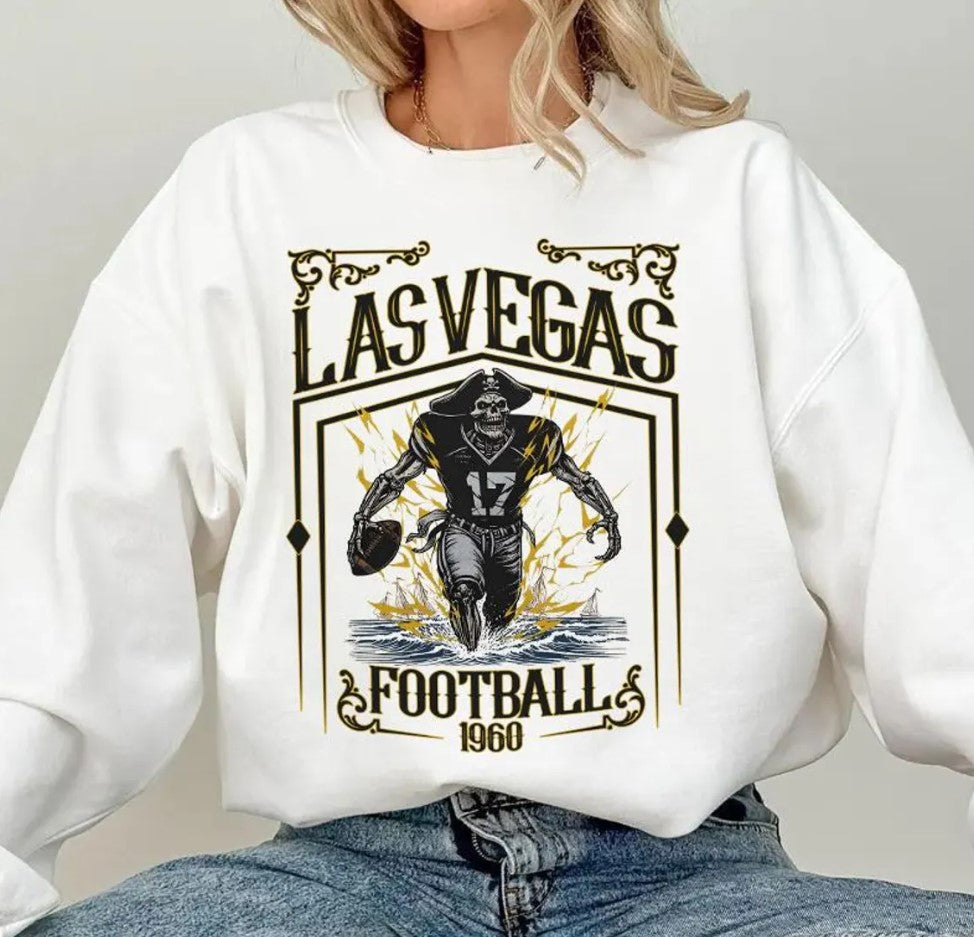 Las vegas Football Skull Vintage Sweatshirt,Las vegas Fan Gifts,Football Game Day Sweatshirt,Las vegas Football Crewneck,Football T-Shirt