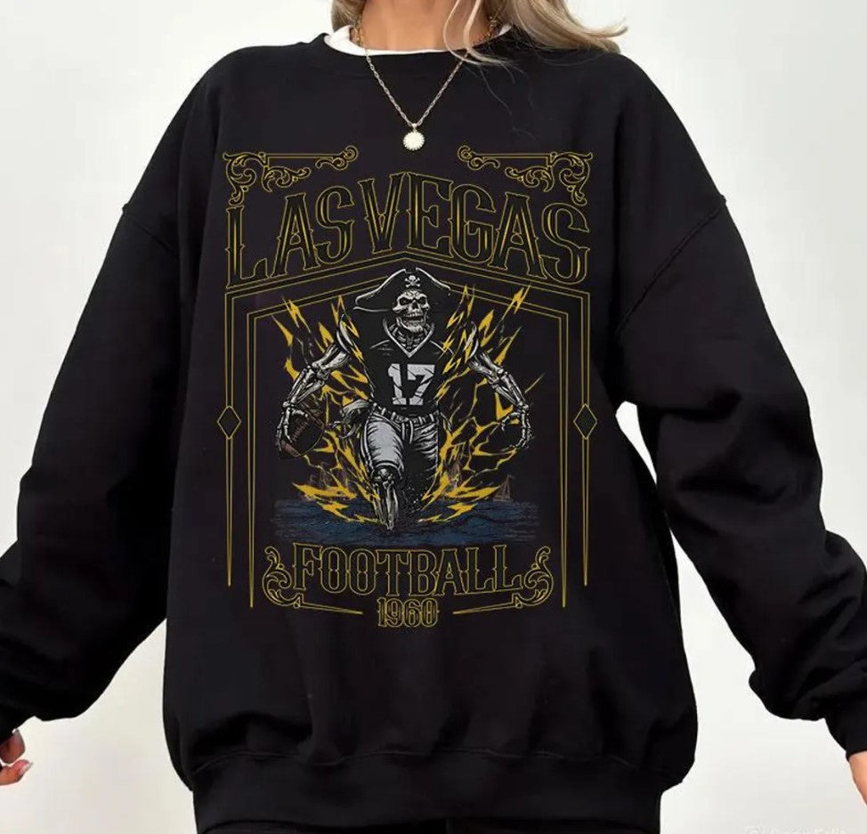 Las vegas Football Skull Vintage Sweatshirt,Las vegas Fan Gifts,Football Game Day Sweatshirt,Las vegas Football Crewneck,Football T-Shirt