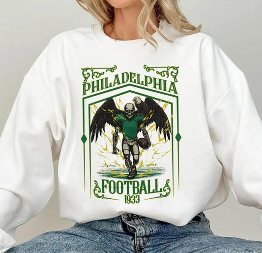 Philadelphia Football Skull Vintage Sweatshirt,Philadelphia Fan Gifts,Football Game Day ,Philadelphia Football Crewneck,Football T-Shirt
