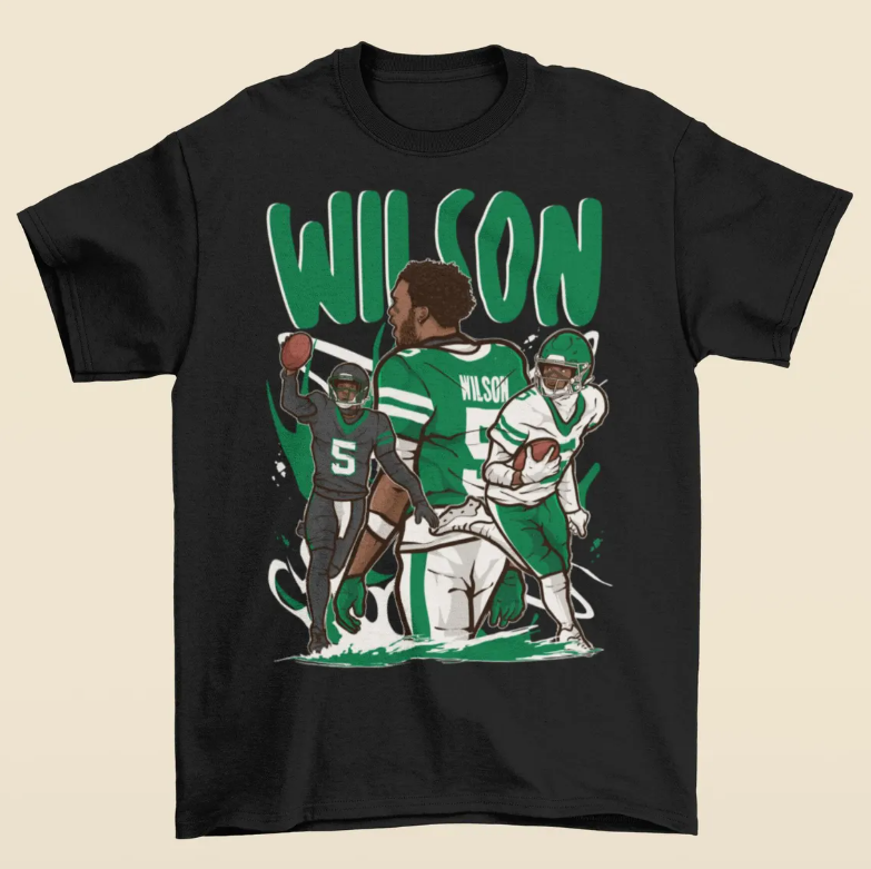 Garrett Wilson Cartoon Style New York Football T-Shirt