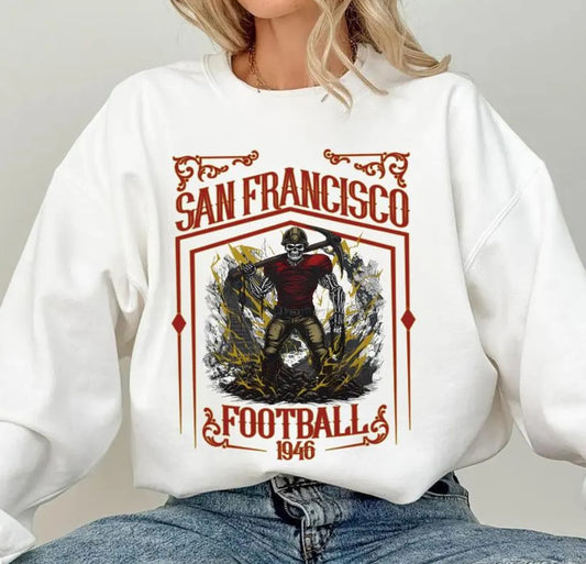 San Francisco Football Skull Vintage Sweatshirt,Gifts for San Francisco Fans, Football Game Day Shirt,San Francisco Football Crewneck Shirt
