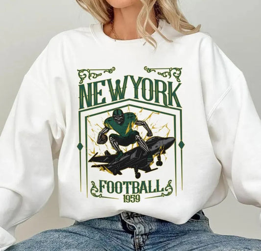 New York Football Skull Vintage Sweatshirt,Gifts for New York Fans, Football Game Day Shirt,New York Football Crewneck Shirt, Football Shirt