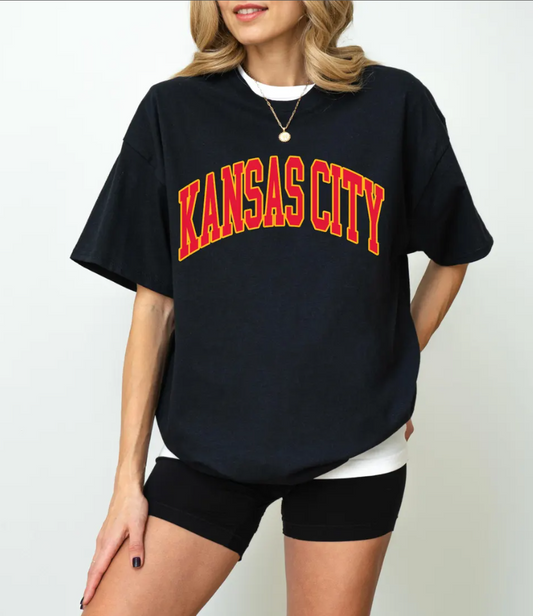 Kansas City Football T-Shirt, Comfort Colors Sweatshirt, KC Pride Apparel, Football Fan Gift, Red and Gold, Trendy KC Design