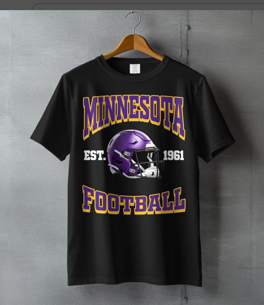 Minnesota Football tshirt, Sports Fan Apparel, Team Spirit Gear, Purple and Gold tshirt, Football Helmet Design