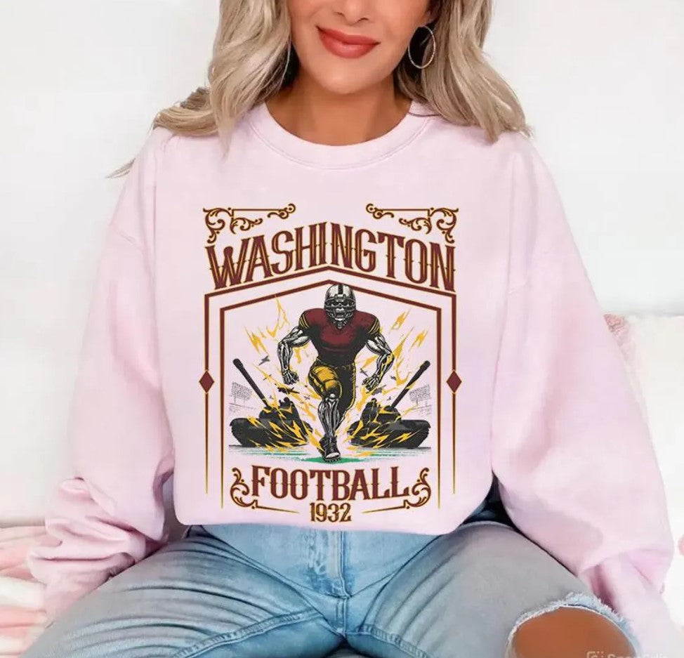 Washington Football Skull Vintage Sweatshirt,Gifts for Washington Fans,Football Game Day Shirt,Washington Football Crewneck Shirt,Football