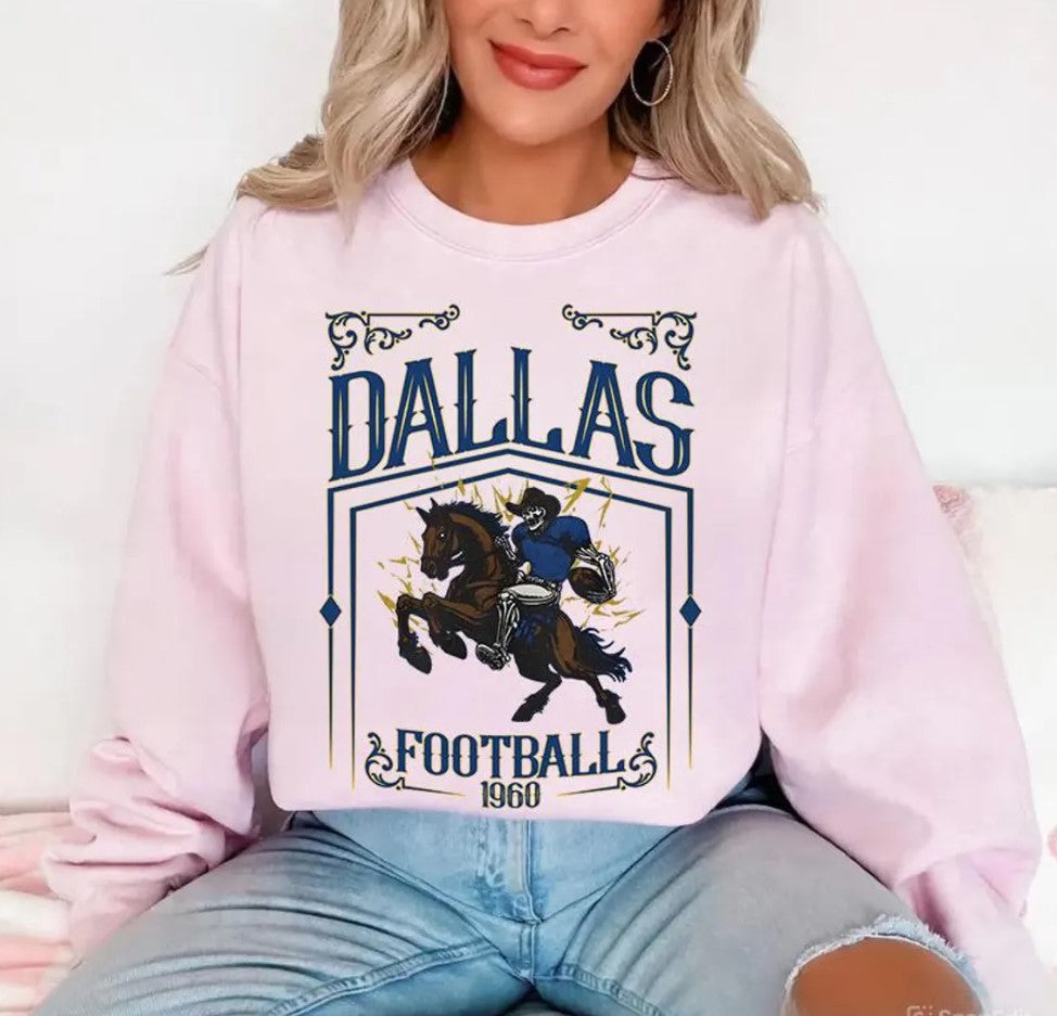 Dallas Football Skull Vintage Sweatshirt,Gifts for Dallas Fans,Football Game Day Sweatshirt,Dallas Football Crewneck Shirt,Football shirt