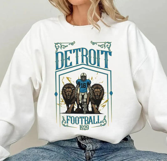 Detroit Football Skull Vintage Sweatshirt,Gifts for Detroit Fans,Football Game Day Sweatshirt,Detroit Football Crewneck Shirt,Football shirt