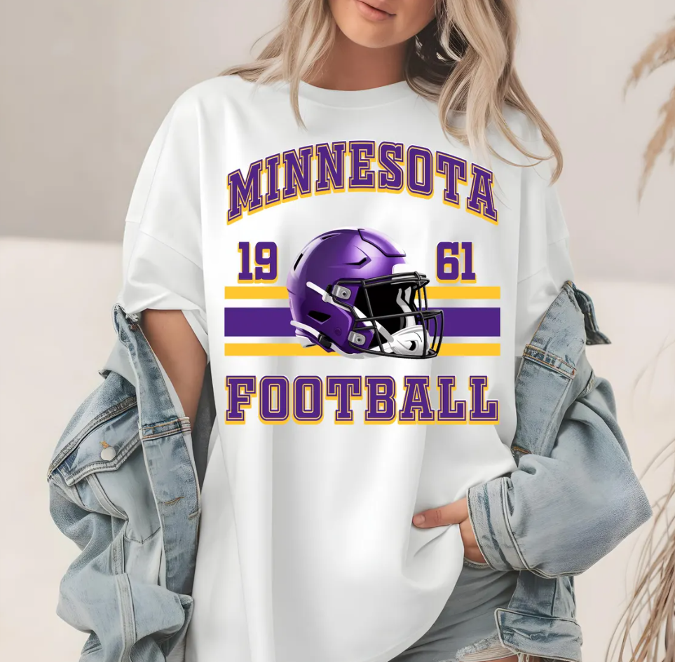 Minnesota Football Helmet 1961 T-Shirt  Tee, Purple and Gold MN Design, Fan Apparel, Game Day Outfit