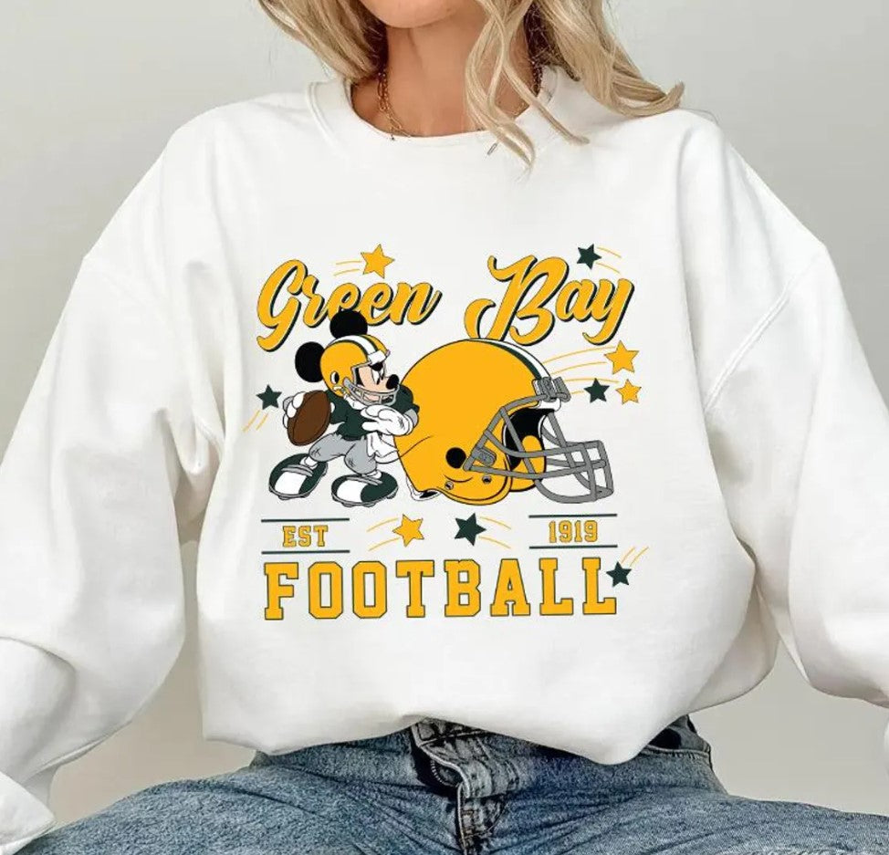 Vintage Green Bay Football Sweatshirt, Retro Cartoon Graphic Pullover, 90s Style Sports Fan Sweater, Unisex Cozyt Crewneck, Football shir