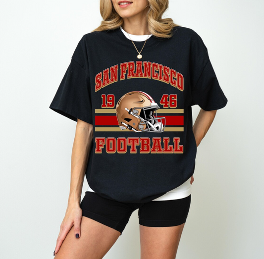 San Francisco Football T-Shirt, 49ers Helmet Tee, Niners Fan Apparel, Vintage Style, Gift for Football Lovers