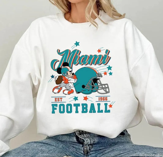 Vintage Miami Football Sweatshirt, Retro Cartoon Graphic Pullover, 90s Style Sports Fan Sweater, Unisex Cozyt Crewneck, Football shirt