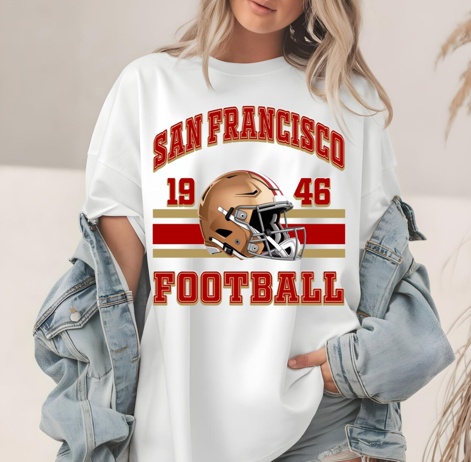 San Francisco Football T-Shirt, 49ers Helmet Tee, Niners Fan Apparel, Vintage Style, Gift for Football Lovers