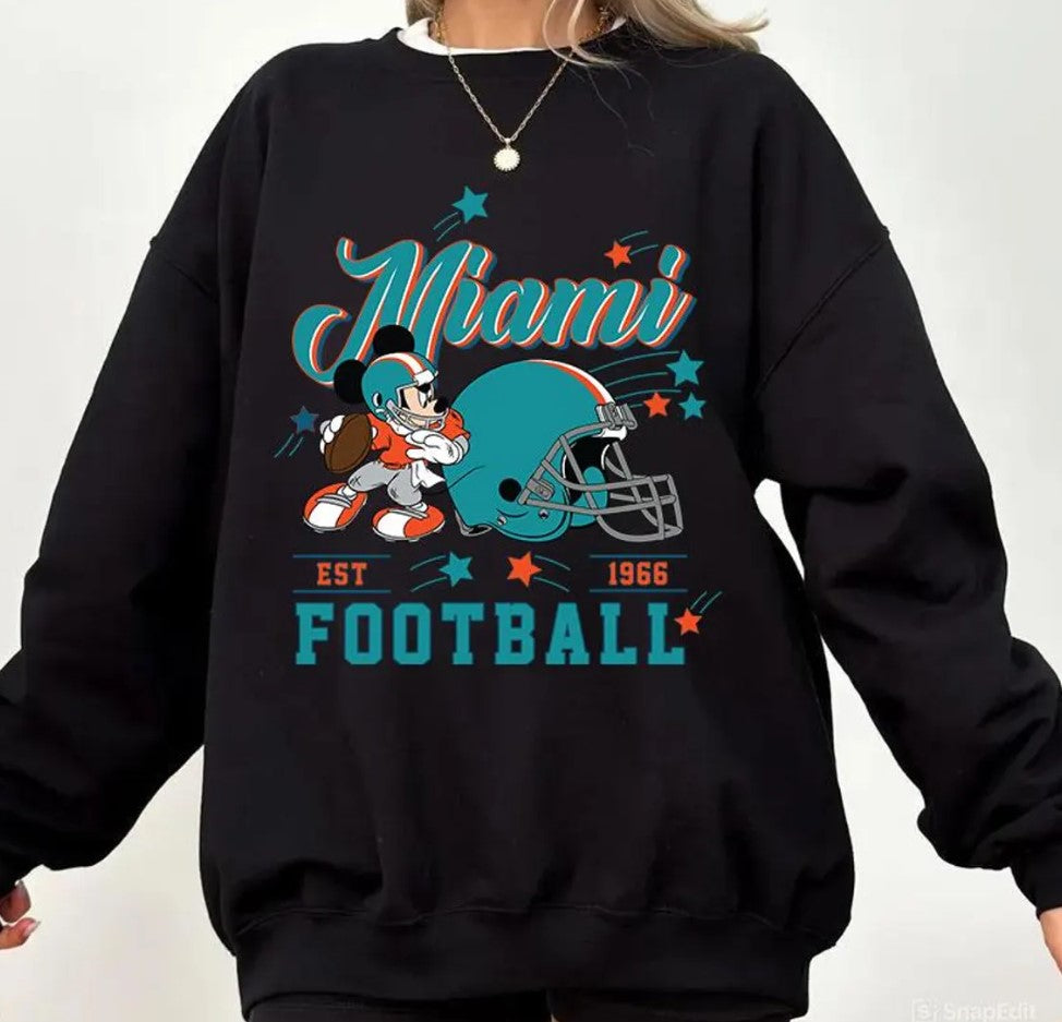 Vintage Miami Football Sweatshirt, Retro Cartoon Graphic Pullover, 90s Style Sports Fan Sweater, Unisex Cozyt Crewneck, Football shirt