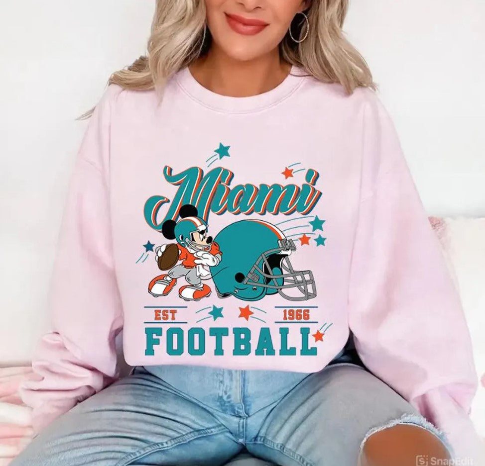 Vintage Miami Football Sweatshirt, Retro Cartoon Graphic Pullover, 90s Style Sports Fan Sweater, Unisex Cozyt Crewneck, Football shirt