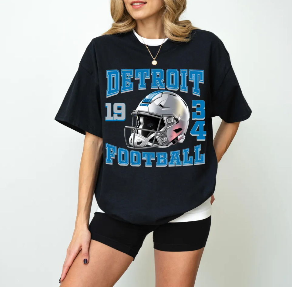 Detroit Football T-Shirt, Detroit Sweatshirt, Lions Football Gift, 1934, Detroit Pride, Football Helmet Tee, Fan Apparel