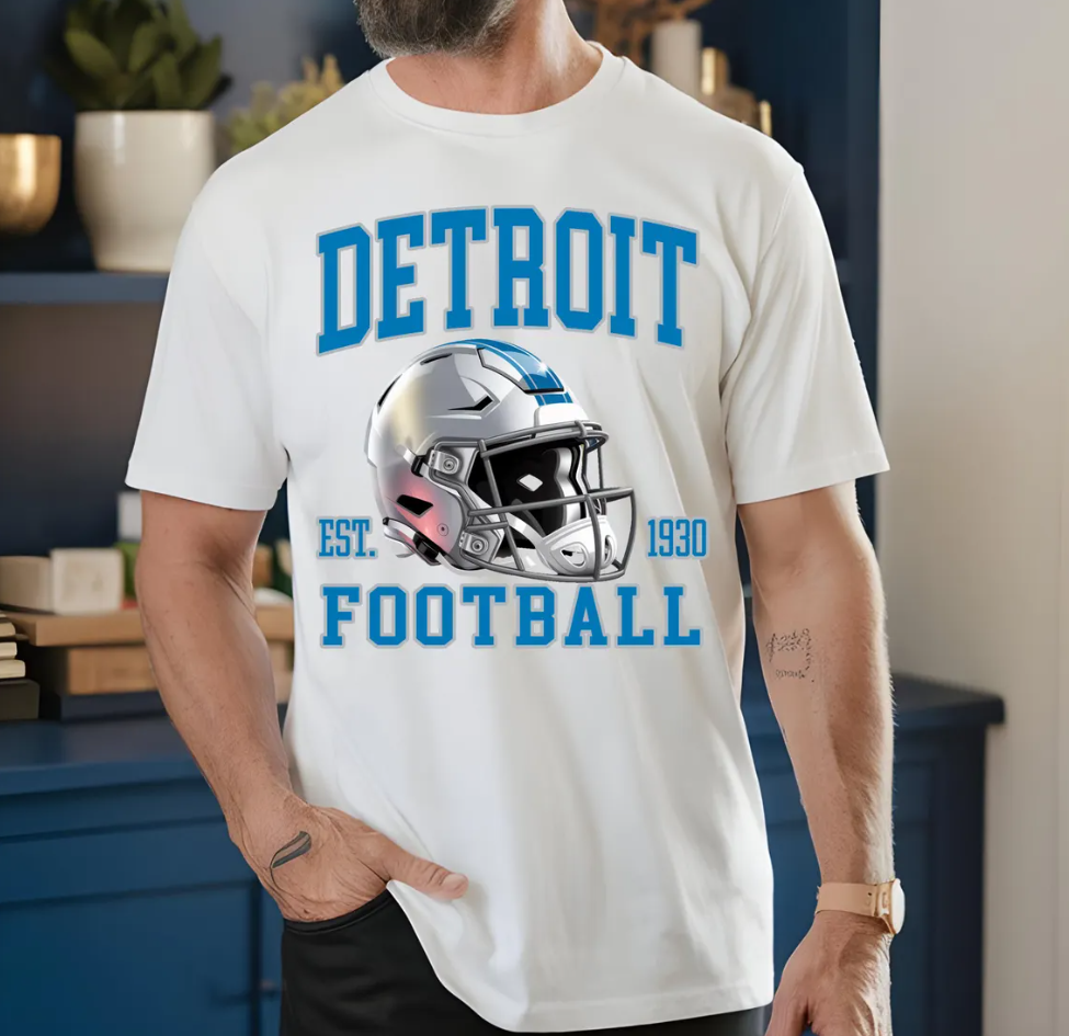 Detroit Football Helmet T-Shirt, Detroit Lions Tee, Sports Fan Apparel, Game Day Outfit, Football Season
