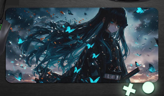 Demon Slayer Mousepad – Muichiro Tokito Gaming Desk Mat Kimetsu Fan Art, Stitched Edges, Choose Size