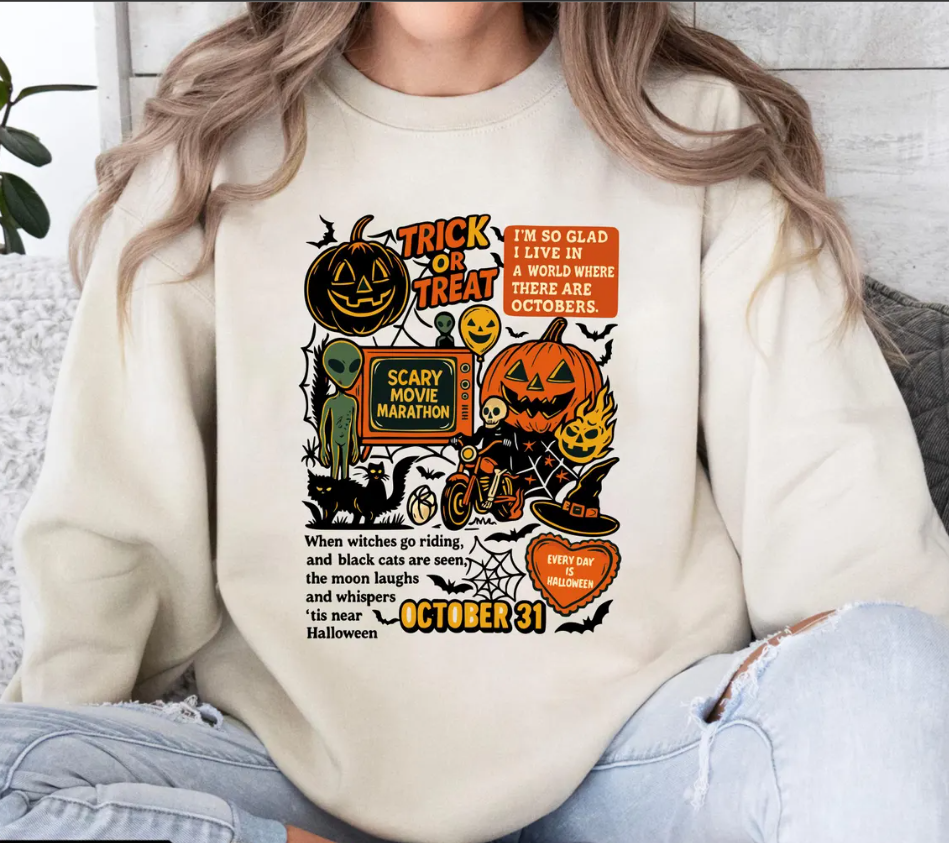 Halloween Collage Sweatshirt, Retro Halloween Sweat, Spooky Season Ghost Tee, Halloween Cute Outfit, Halloween Sweater Hood Gift, Fall Tops