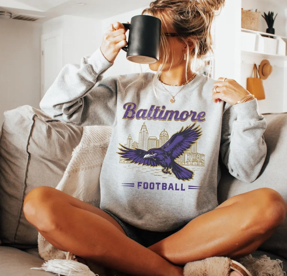 Baltimore Football Sweatshirt - Retro Unisex Gameday Crewneck - Football Fan Apparel Pullover - Ravens Sweatshirt