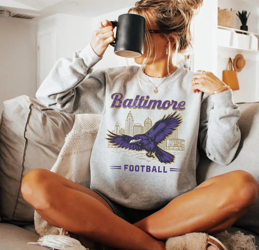 Baltimore Football Sweatshirt - Retro Unisex Gameday Crewneck - Football Fan Apparel Pullover - Ravens Sweatshirt