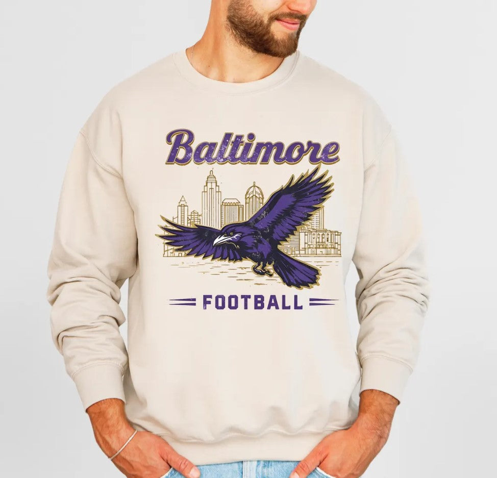 Baltimore Football Sweatshirt - Retro Unisex Gameday Crewneck - Football Fan Apparel Pullover - Ravens Sweatshirt