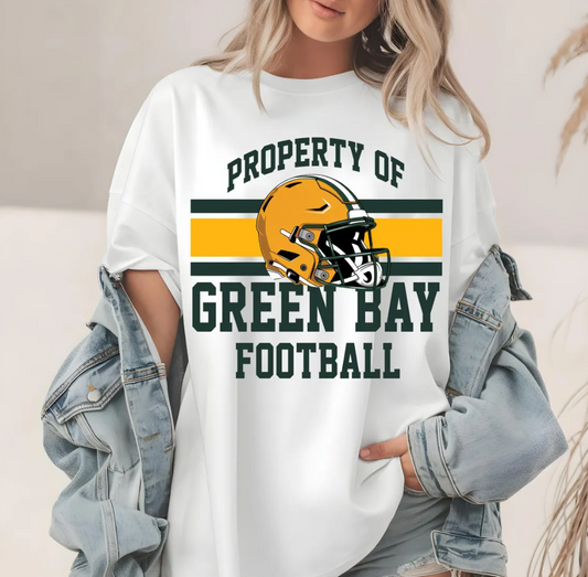 Green Bay Football T-Shirt, Packers Helmet, Property Of, Fan Apparel, Gift For Football Fan