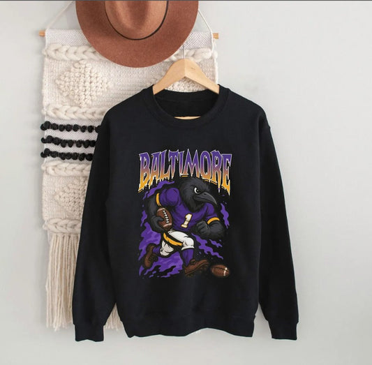 Graphic Baltimore Mascot Football Sweatshirt, Game Day Gift Shirt, Baltimore Football Fan Tee, Retro Baltimore Team Shirt, Sport Mascot Gift