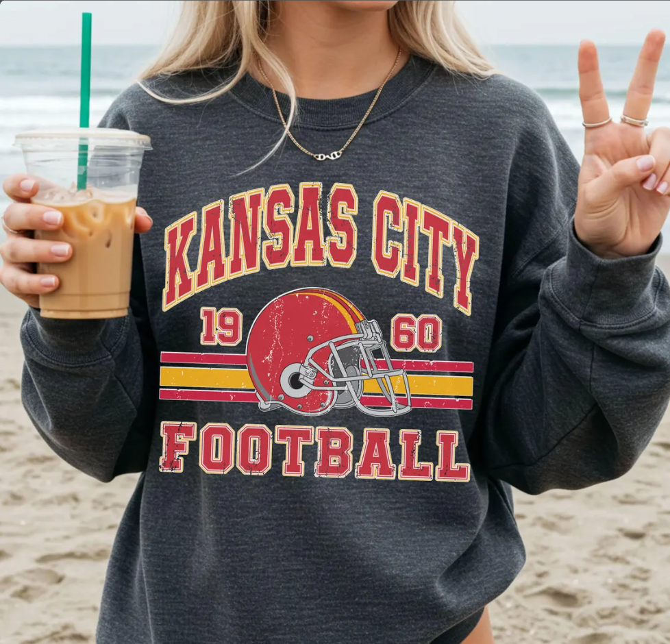 Vintage 90s Style Kansas City Football, Kansas City Football Sweatshirt, Game Day Shirt, Kansas City Fan, Kansas City Sweatshirt, Football